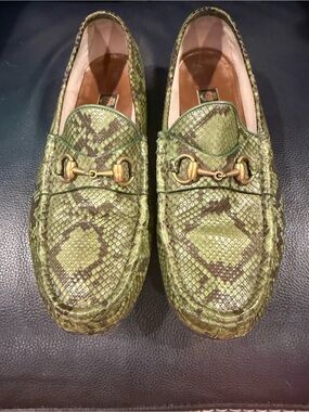 Gucci Green Python-Print Leather Men's Bit Loafers